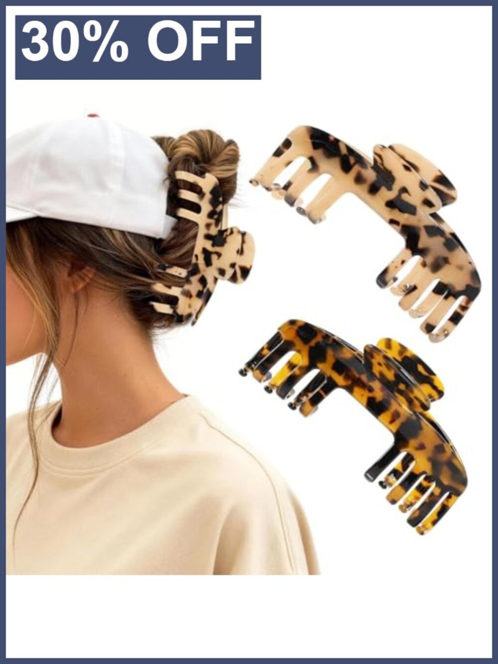 Large Hat Hair Claw Clips 2 Pc Cellulose Acetate Non-Slip for Women